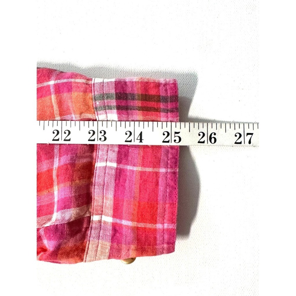 Jones New York Sport Shirt L 100% Linen Plaid Madras Button Front Preppy - Picture 12 of 12